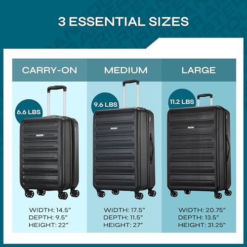 American Tourister Westridge Hardshell Luggage Set - 3 Piece Set - 20" Carry-On, 24” & 28” Checked Luggage Set with 360° Spinner Wheels - Expandable Suitcases for Extended Travel - Black - color: Black, size: 3PC SET (CO/M/L)