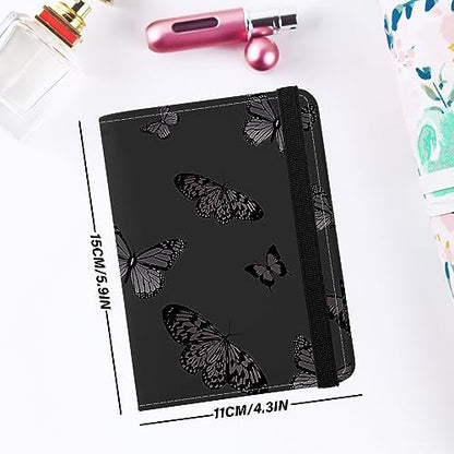 Cute Passport Holder and Holder Combo Passport Cover with RFID Blocking Women Men Compatible Wallet Credit Card Protector(Black Butterfly) - color: Black-D19