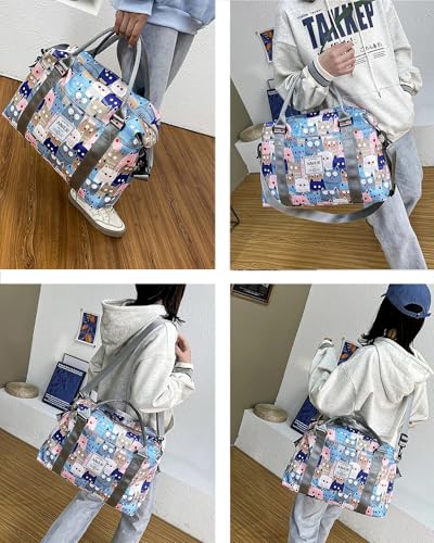 Travel Duffle Bag Weekender Overnight Gym Bag for Women, Cute Cats - color: Cute Cats