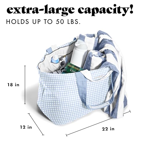 Fit & Fresh All The Things XL Beach Bag for Women, Oversized Travel Tote - color: Blue Gingham