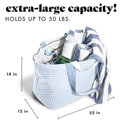 Fit & Fresh All The Things XL Beach Bag for Women, Oversized Travel Tote - color: Blue Gingham