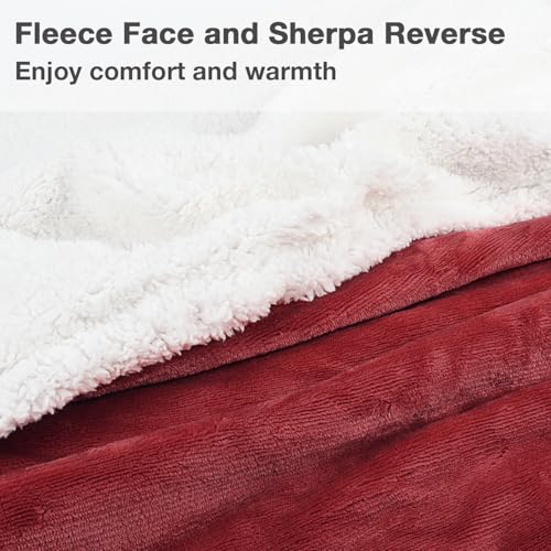 Catalonia Sherpa Wearable Blanket with Sleeves and Kangaroo Pocket - color: Wine, size: Kangaroo Front Pocket