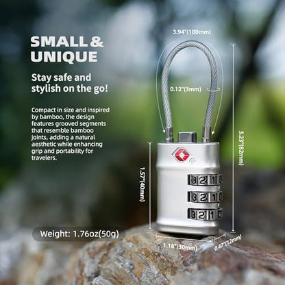 Luggage Locks TSA Approved, Small Padlock Combination with Cable, TSA Locks for Luggage, Combo Padlock with Code, for Travel Suitcase, Gym Locker, Gun Case, Backpack Zipper (Black+Silver) - color: Black+Silver, style: Flexible Cable