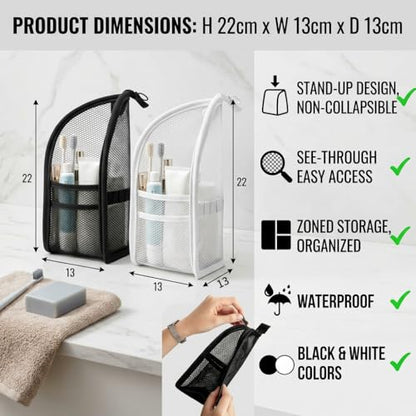 Standing Toiletry Bag,Portable Foldable Hanging Travel Organizer with Zipper and Loop,Mesh Large Capacity Cosmetic Waterproof Bag for Bathroom,Suitcase Packing,Toiletries,Makeup,Skincare (1PC-Black) - color: 1PC-Black