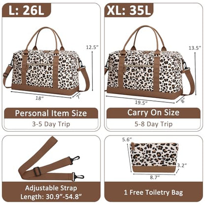 ELONGRIVER Women Travel Duffle Bags, Weekender Overnight Bag, Hospital Bag - color: Leopard Print, size: X-Large