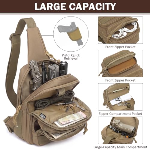 Tactical Sling Bag Backpack, RFID Blocking Crossbody Shoulder Bag for Men - color: Brown
