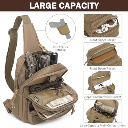 Tactical Sling Bag Backpack, RFID Blocking Crossbody Shoulder Bag for Men - color: Brown