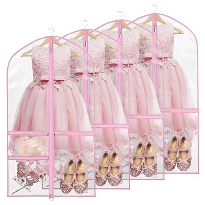 Zilink Clear Dance Garment Bags for Dancers Dance Costume Garment Bag 40 in - color: Clear Pink, size: 4 Pack