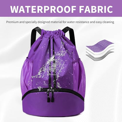 JELUTAR Drawstring Backpack Gym Bag with Shoes Compartment, Purple - color: Purple, size: Large