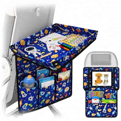 Adjustable Kids Tray Table Cover with Multi Portable Pockets, Airplane Travel Essentials for Kids, Toddlers, Adults, Airplane Must Haves, Plane Travel Essentials, Travel Tray for Plane Train, Universe - color: Universe