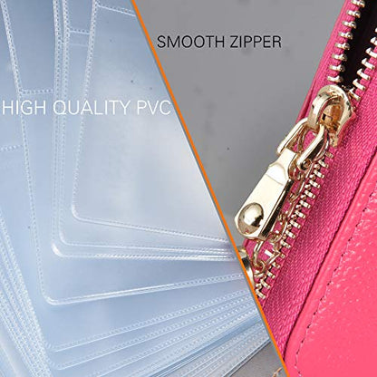 Easyoulife Womens Credit Card Holder Wallet Zip Leather Card Case RFID Blocking (Rose) - color: Rose