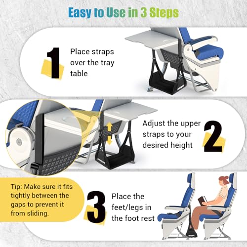 2-Pack Foot Hammock Plane Travel, No Collapse Thickened Bamboo Foot Rest - color: Black