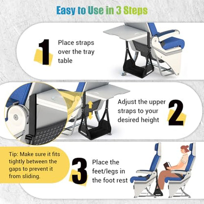 2-Pack Foot Hammock Plane Travel, No Collapse Thickened Bamboo Foot Rest - color: Black