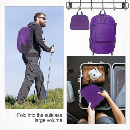 HOLYLUCK 20L lightweight packable Hiking Daypack Foldable Backpack for Men Women Small Travel Outdoor Foldable Shoulder Bag - color: Purple