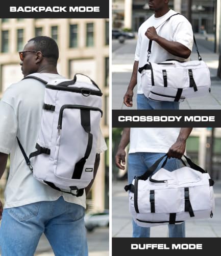 Plexon 2 in 1 Travel Duffle Bag Backpack 8.7 Gall for Sport Workout - color: Off-White