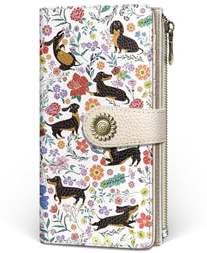 GIANCOMICS Dachshunds Dog Women Wallet RFID, Cute Credit Card Holder Bifold - color: Dachshunds Flowers