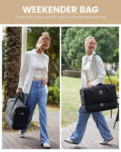 LOVEVOOK Travel Duffle Bag, Carry On Weekender Overnight Bag Hospital Bag with Toiletry & Wet Pocket, 3pc Set - color: Classic Black, size: Large With Shoe Compartment-50L