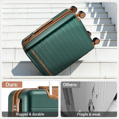 Kono Large Suitcase 28in Expandable ABS+PC 8pcs Silent Wheels Green - color: Green, size: Checked-Large 28-Inch