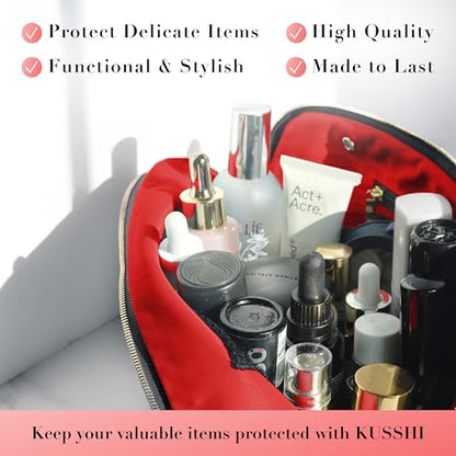 KUSSHI Washable Travel Makeup & Cosmetic Bag - Brush Organizer Sold Separately (Vacationer, Satin Black/Red) - color: Satin Black/Red, size: Vacationer (Large) Bag