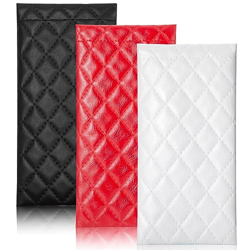 TRIUMPH VISION Eyeglass Case Glasses Case Soft Sunglass Pouch Sleeve 3 Pack - color: Pu Quilted (Black, Red, White)