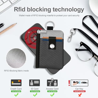 Minimalist RFID Blocking Small Wallet with ID Window,WaterResistant Zip Id Case Wallet with Lanyard Keychain for Cards,Cash,Travel,Women,Men (DardGray/LightGray) - color: DardGray/LightGray