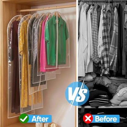 All Clear Garment Bags for Travel - 32” PEVA Waterproof Suit Cover with Zipper for Hanging Clothes, Shirts, Sweaters - Durable Dresser for Closet Storage, Dustproof & Moisture Resistant - 32”/6 Pack - size: 32" -6 Pack