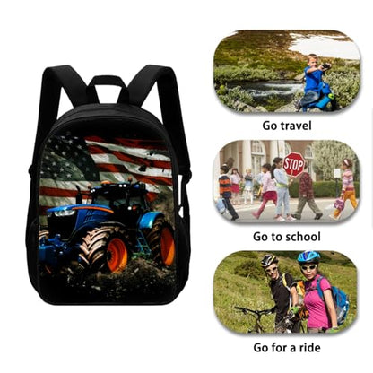 American Flag Tractor Backpack for Boys with Lunch Box Set - Kindergarten to Elementary School Kids 3Pcs Back to School Set, Age 5-8 - color: Tractor 2