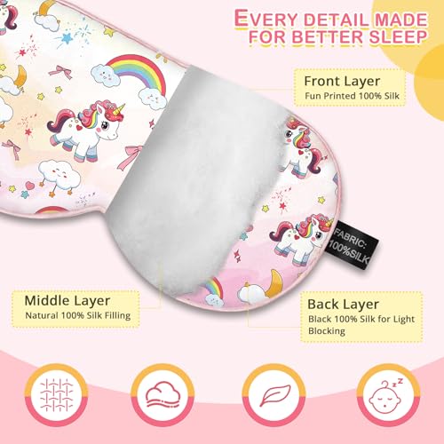 Kids Silk Sleep Mask, 100% Mulberry Silk Eye Mask with Adjustable Strap - color: Pink Horse Style