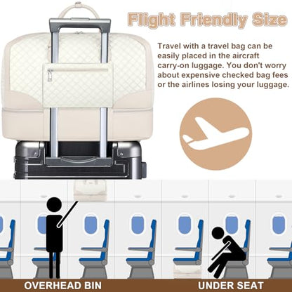 ITIEZY Weekender Bag for Women 21.5" Travel Duffel Large Carry On Bag 3PCS - color: 9-White