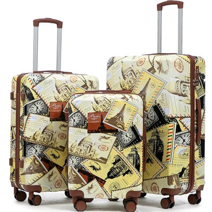 Hardside Luggage Sets, Lightweight Stripes Suitcase with Spinner Wheels, Coffee-PC - color: Coffee-PC, size: 20/24/28 Inch