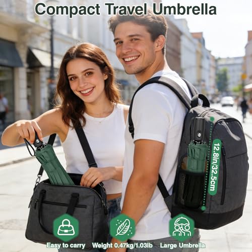 ZOMAKE Travel Umbrella Compact - 10 Ribs Portable Collapsible Umbrellas for Rain Windproof - Paraguas Automatic Small Folding Umbrella Lightweight Packable Umbrella for Women Men - color: Dark Green