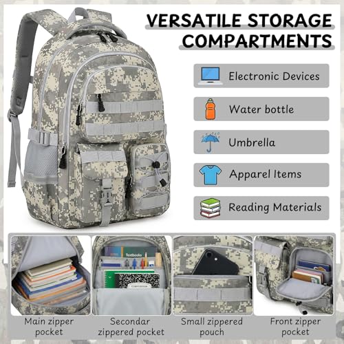 School Backpack for Boys - Camo Boys Backpack for Kids Teens Elementary, Middle & High School Bookbag Daypack with Camouflag Design,18″ Large Capacity with Usb Charging Port & Key-chain - color: Black-backpack Only