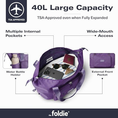 The Foldie Foldable Travel Bag for Women - 40L Weekender Bag with Multiple Pockets - Carry On Expendable Travel Bag - color: Purple