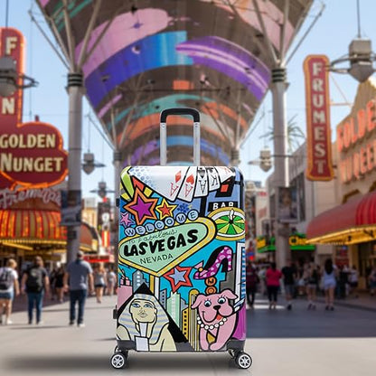 InUSA Las Vegas Print 28-Inch Large Hardside Spinner Luggage Lightweight - color: Cities, size: 28 Inch