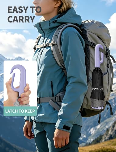 Jorilis Inverted Umbrella with Carabiner Handle, Windproof UV Sun & Rain - color: Light purple