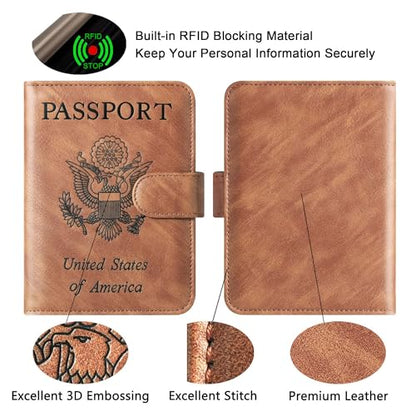 LOHASLIFE Passport Holder for Travel, Rfid Blocking Passport Cover Wallet - color: 120#Brown