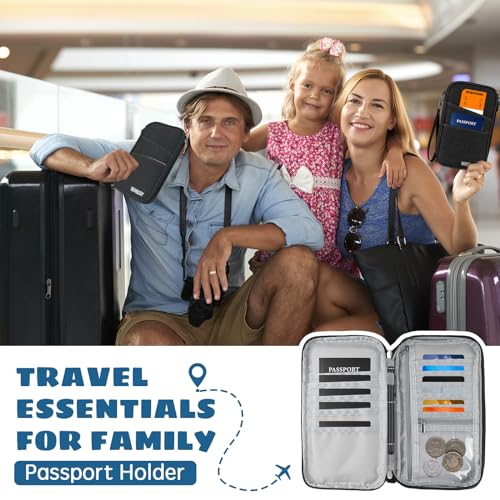 Amazing,Practical,Premium,RFID Family Passport Holder, Travel Wallet, Travel Document Organizer, Passport Bag,(Black) - color: Black