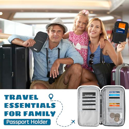 Amazing,Practical,Premium,RFID Family Passport Holder, Travel Wallet, Travel Document Organizer, Passport Bag,(Black) - color: Black