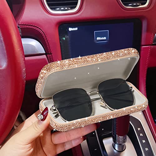 Sparkly Rhinestone Eyeglasses Case Bling Diamond Hard Shell Eyeglasses Protective Cases for Sunglasses - color: Gold