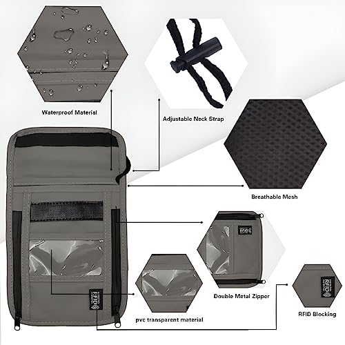 Travel Neck Wallet with RFID Blocking - color: PVC Gray