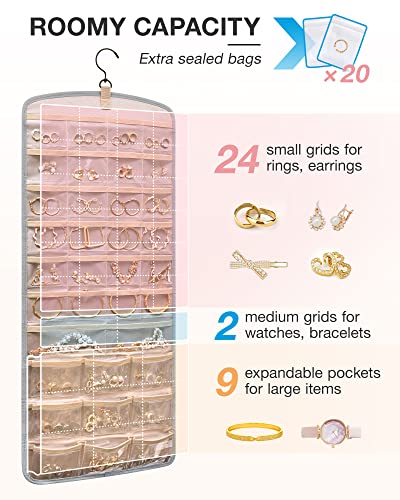 BAGSMART Hanging Jewelry Organizer, Necklace Holder Anti-tangle, Large Grey - color: Grey, size: Large - Standard