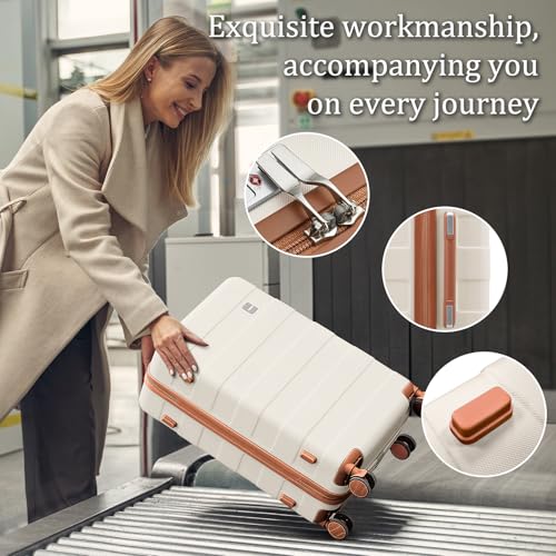 imiomo Hard Shell Luggage Sets 5 Piece for Women, Lightweight Hardside Rolling Suitcase Set with Spinner Wheels and TSA Lock, Beige - color: Beige, size: 5 Piece Set