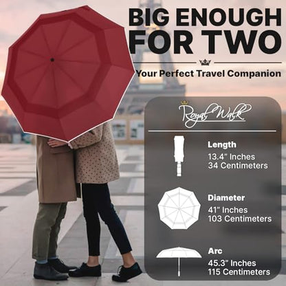 Royal Walk Compact Travel Umbrella for Rain, Windproof, Small & Portable - color: Dark Red