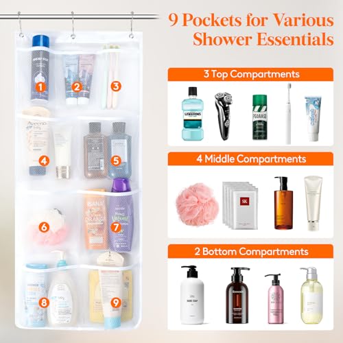Lifewit Mesh Shower Caddy, 9 Pockets Hanging Bathroom Organizer, 1 Pack - size: 14" x 34"