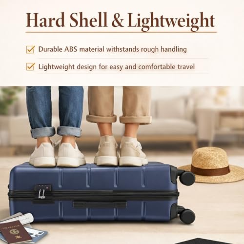 28 Inch Checked Luggage, Expandable, TSA Lock, Blue - color: Blue, size: 28 Inch