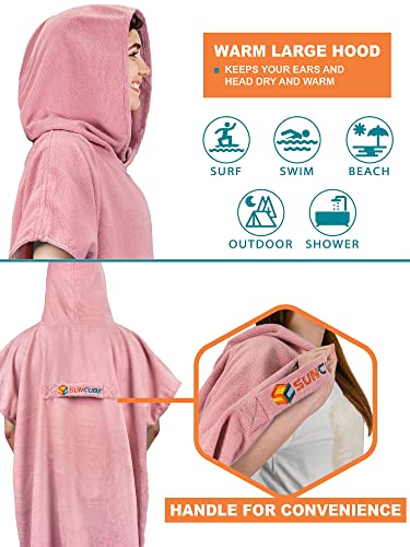 SUN CUBE Surf Poncho Changing Robe with Hood, Wetsuit Changing Hooded Towel - color: Pink