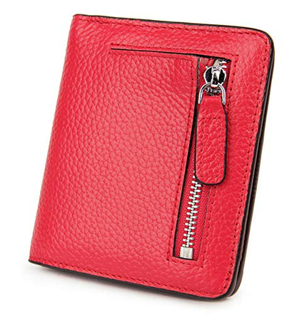 Small Leather Wallet for Women, Ladies Credit Card Holder RFID Blocking Women's Mini Bifold Pocket Purse - color: Red Rfid Blocking