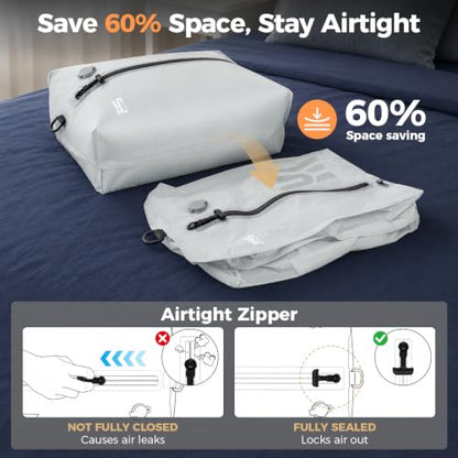 3PCS Vacuum Bags for Travel with Pump, Reusable, Waterproof, Grey - color: Grey White