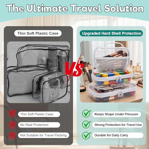 AZY 3 Pack Clear Hard Shell Zipper Organizer Set, Multi-Size Waterproof Storage Bags with Wet Dry Separation, Travel Makeup Bag, Toiletry Bag, Pencil Case, Cosmetic Organizer