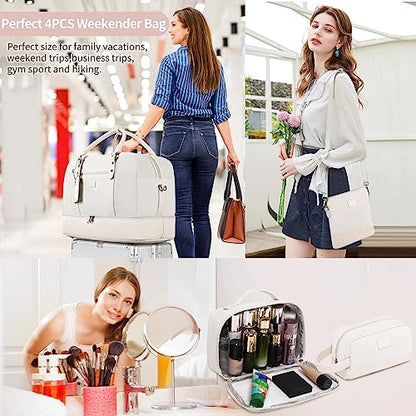 4PCS Weekender Bags for Women Large Overnight Weekend Travel Duffel Bags - color: White-FH